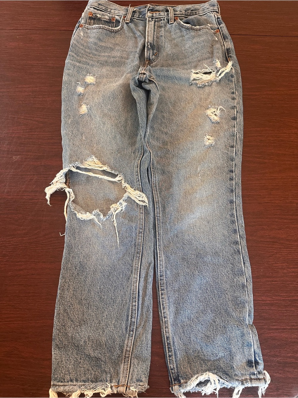 Abercrombie & Fitch Light Blue Distressed Straight-Leg Jeans